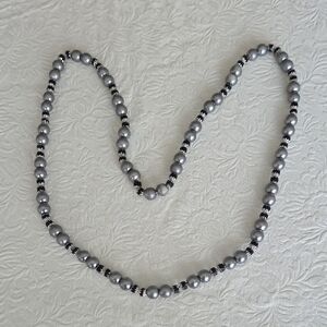 NWOT Elegant Silver and Black 34" Beaded Necklace